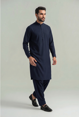 Muskan- Navy Kameez Shalwar Band Collar