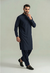 Muskan- Navy Kameez Shalwar Band Collar