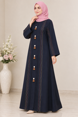Navy Blue Multicolor Thread Abaya
