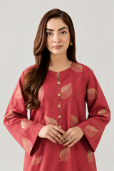 Coral Red Printed Lawn 3PC Stitched Suit