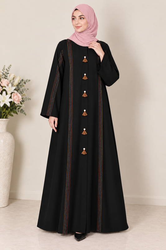 Black Multicolor Thread Line Abaya