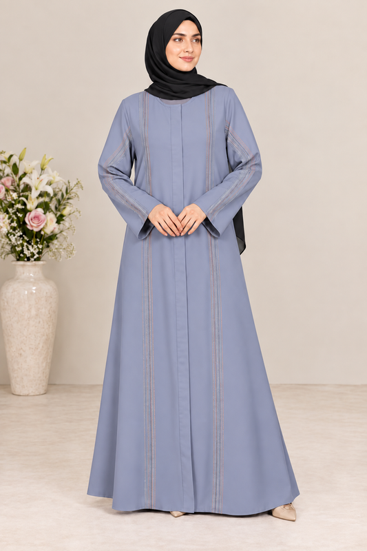 Dusty Blue Multicolor Thread Abaya