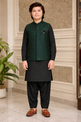 Boys Jacquard Waistcoat Shalwar Kameez Set