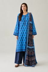 Royal Blue Printed Lawn 3PC Stitched Suit
