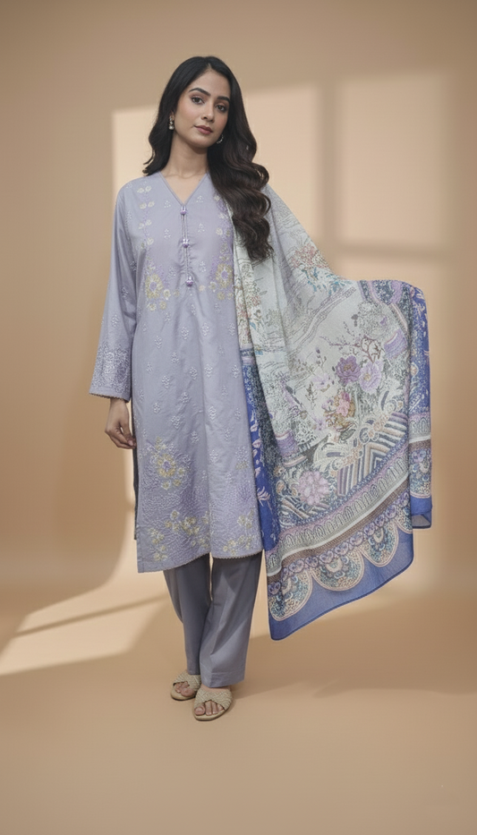 Embroidered 3 Pieces Cotton