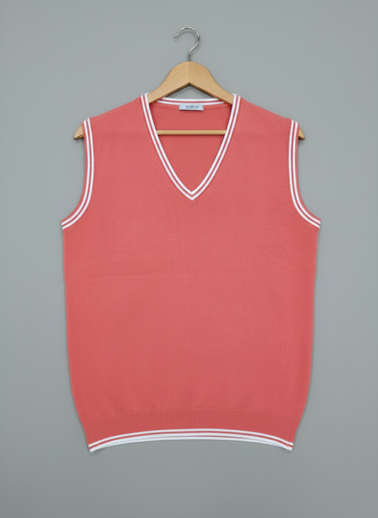 Women’s V-Neck Knit Sweater Vest – Coral Pink