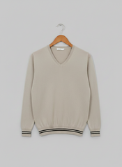 Men’s V-Neck Knit Sweater – Beige