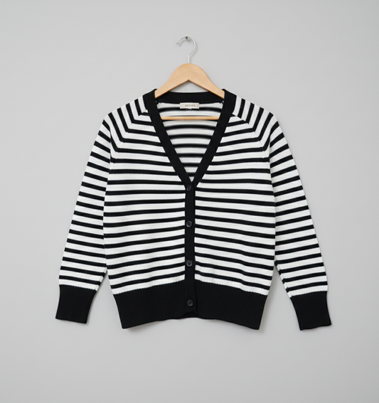 Striped Acrylic Cardigan-Black & White