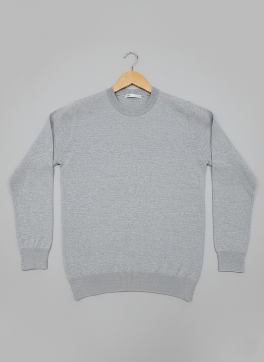 Kids Classic Crew Neck Knit Sweater – Light Grey
