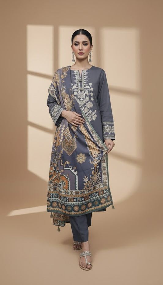 Embroidered 3 Pieces Khaddar