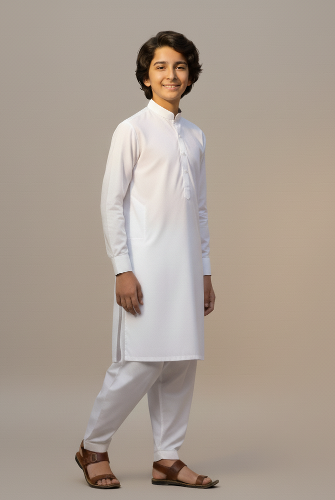 Boys Classic White Shalwar Kameez