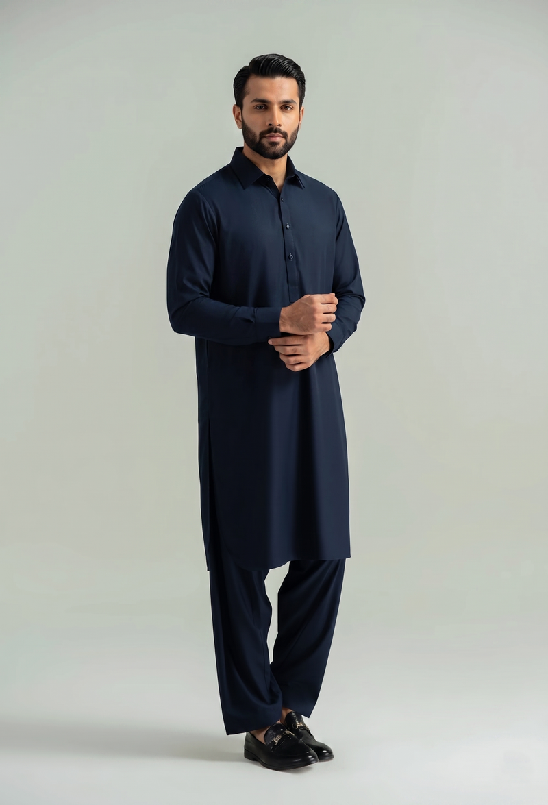 Muskan- Navy Kameez Shalwar Shirt Collar