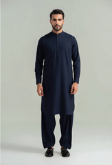 Muskan- Navy Kameez Shalwar Band Collar