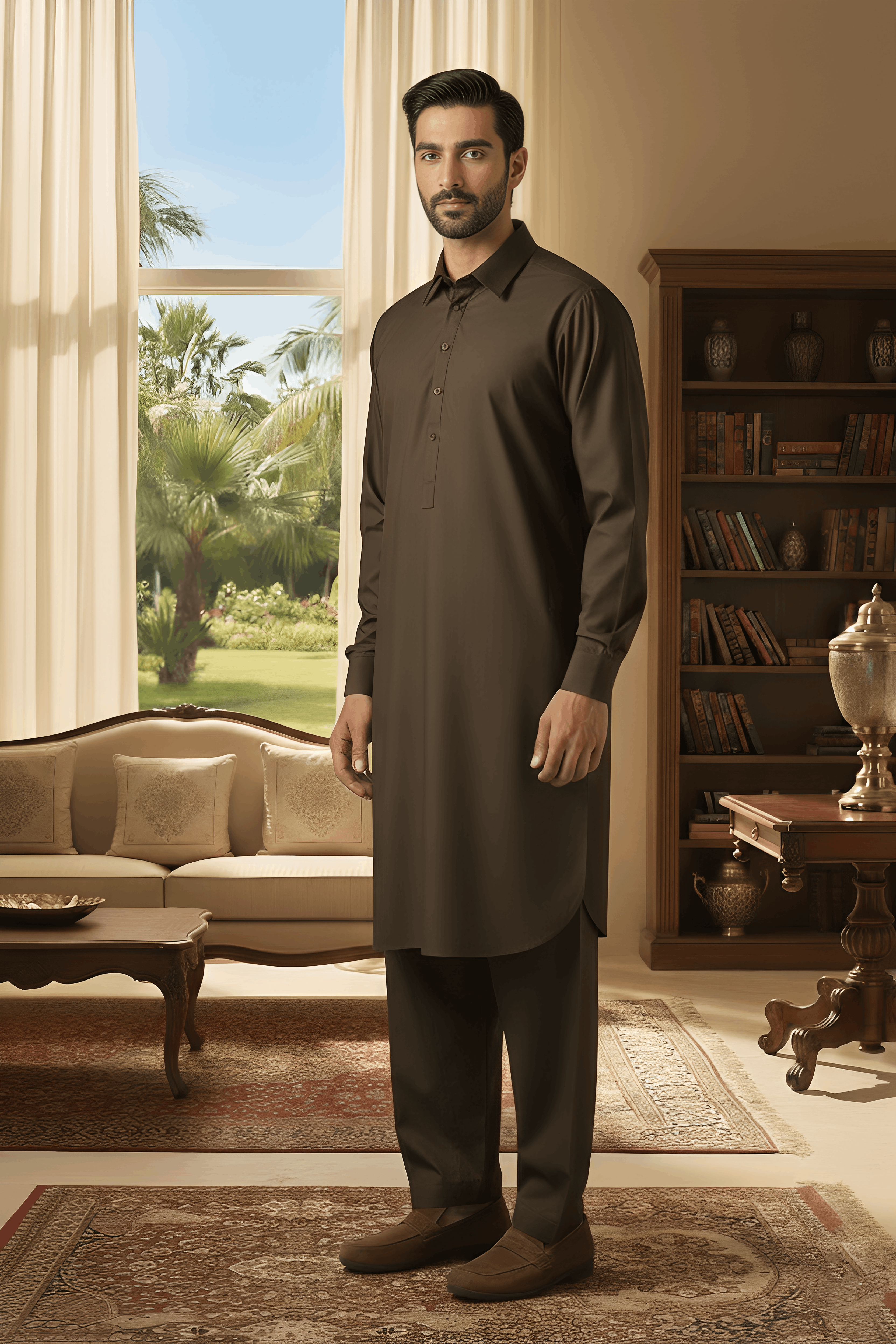 Sunflower-Brown Kameez Shalwar