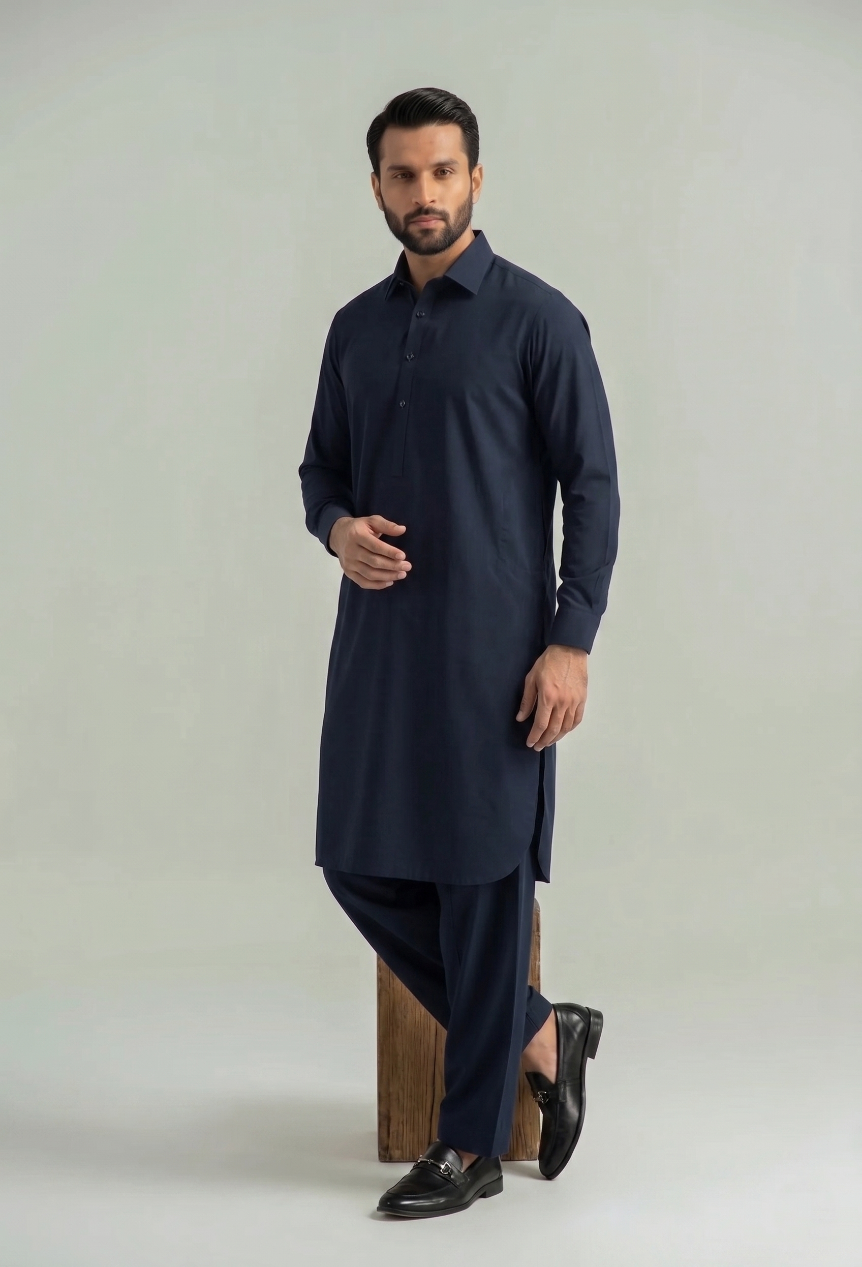 Muskan- Navy Kameez Shalwar Shirt Collar