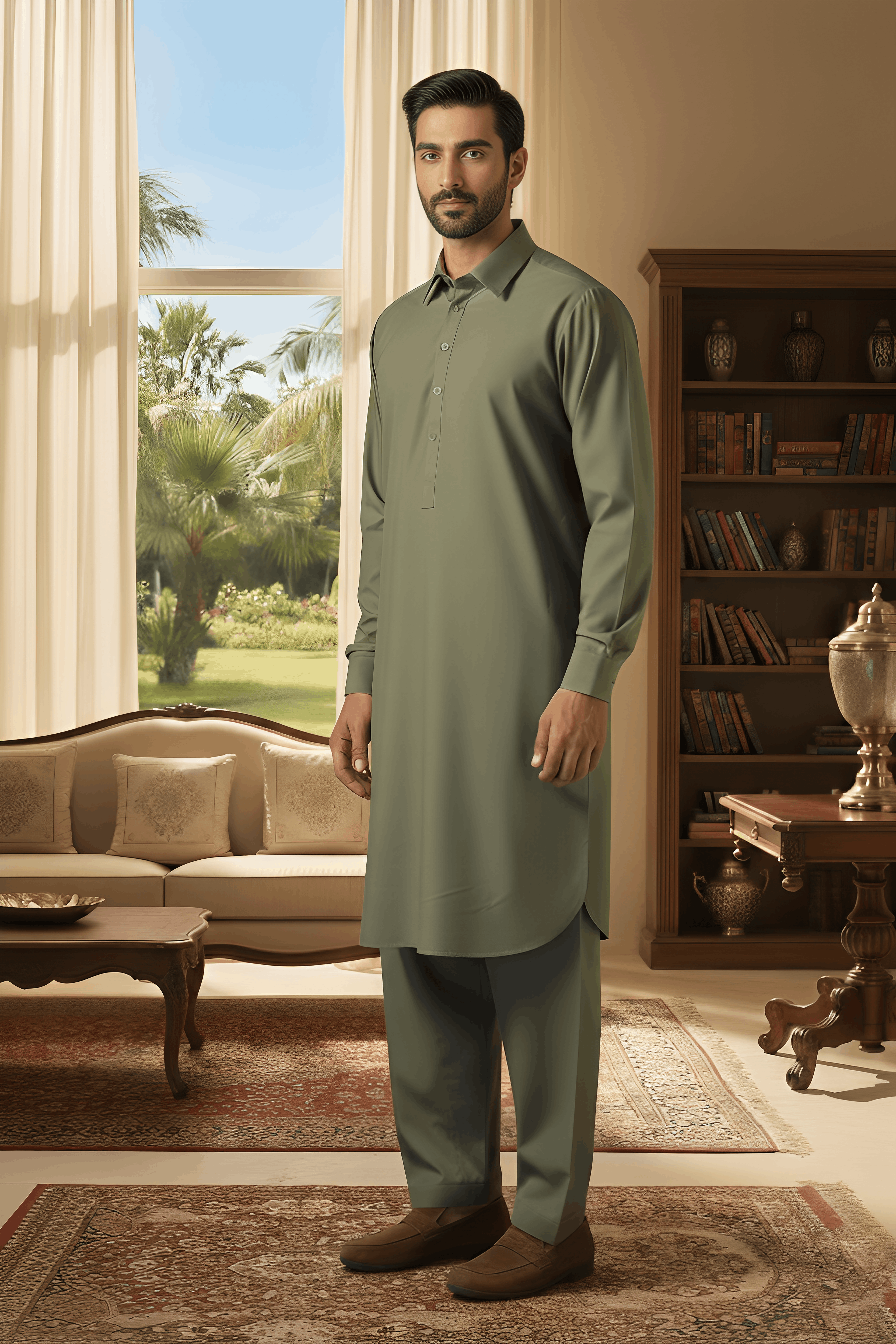 Sunflower-Dark Grey Kameez Shalwar