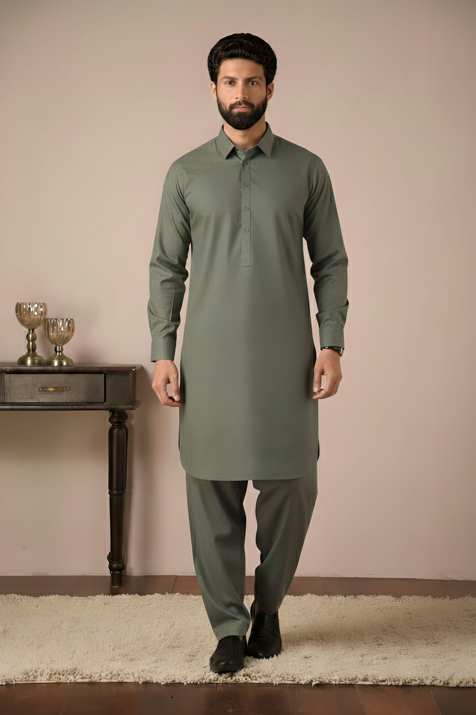 Gold Medal Style- Dark Grey Kameez Shalwar