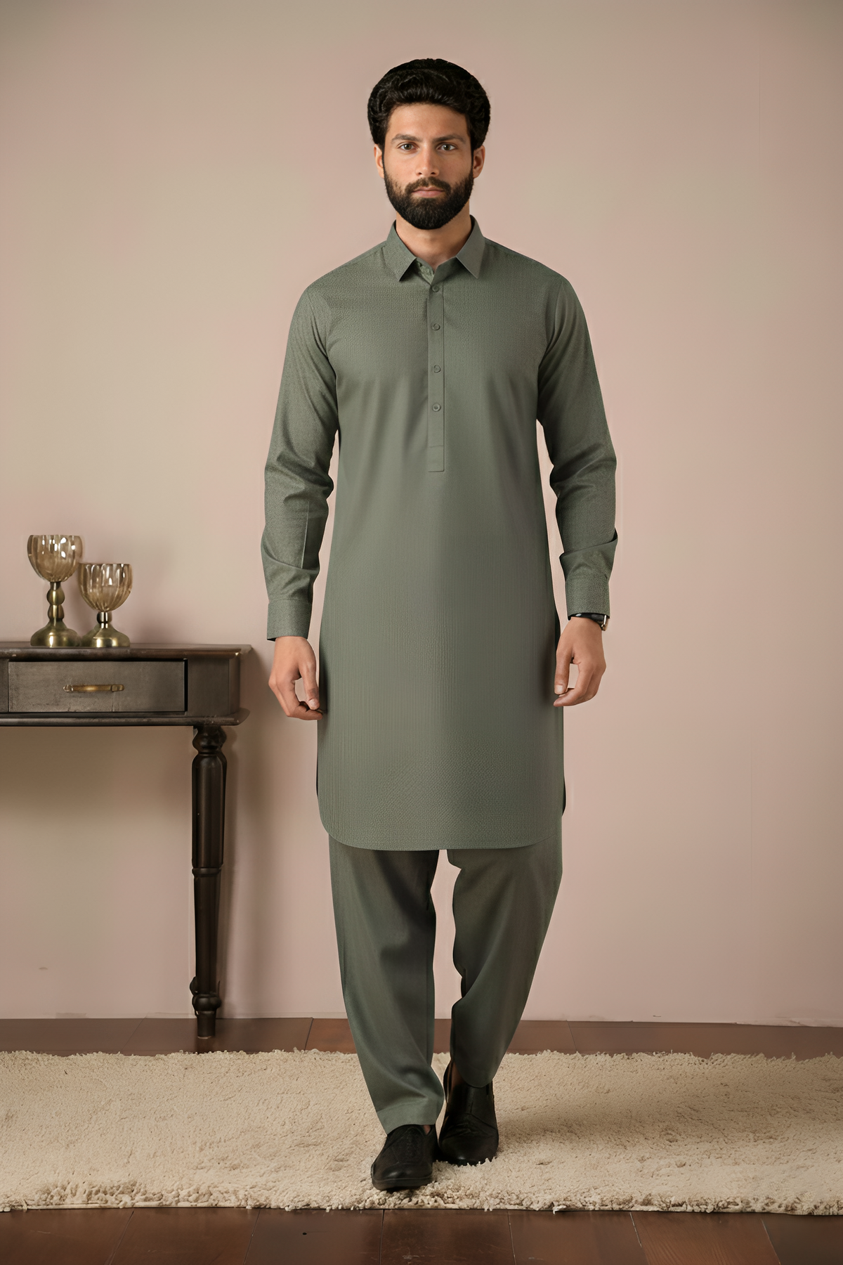 Gold Medal Style- Dark Grey Kameez Shalwar