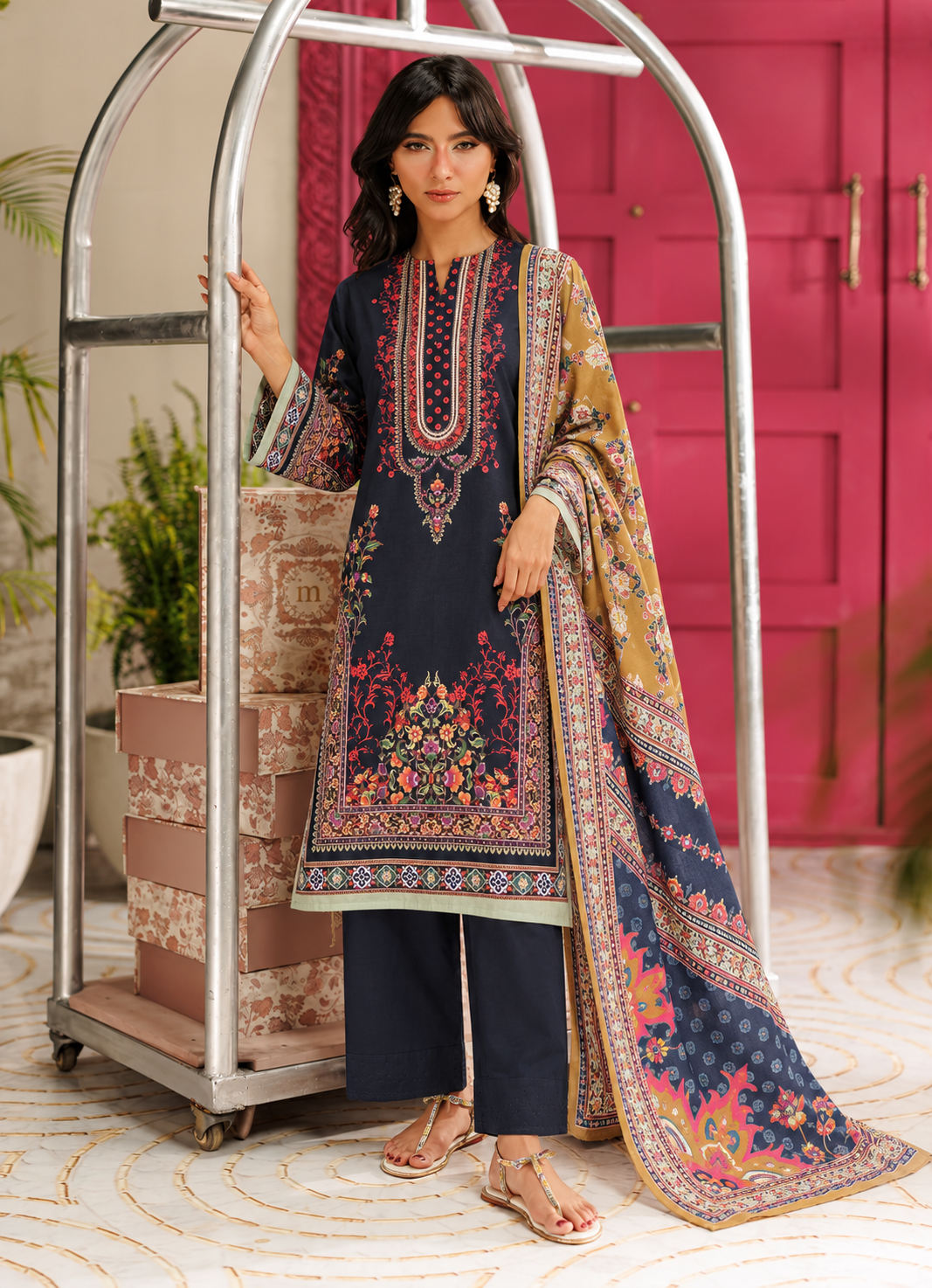 Khaddar Black Printed 3-Piece Stitched Suit