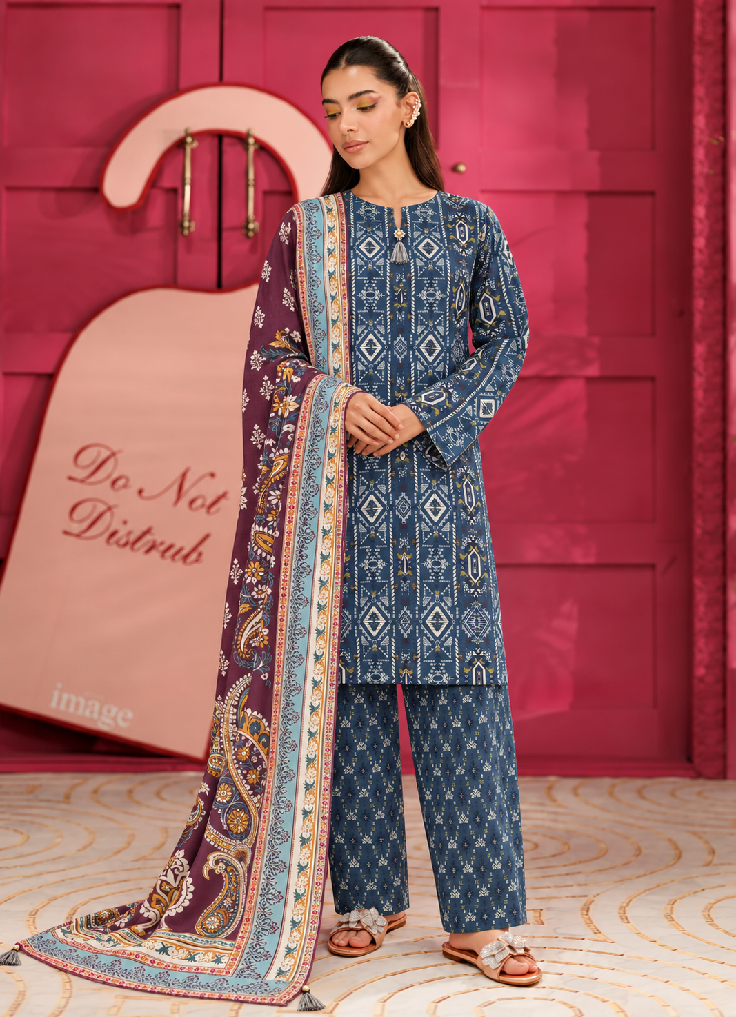 Khaddar Bottle Green Printed 3-Piece Stitched Suit