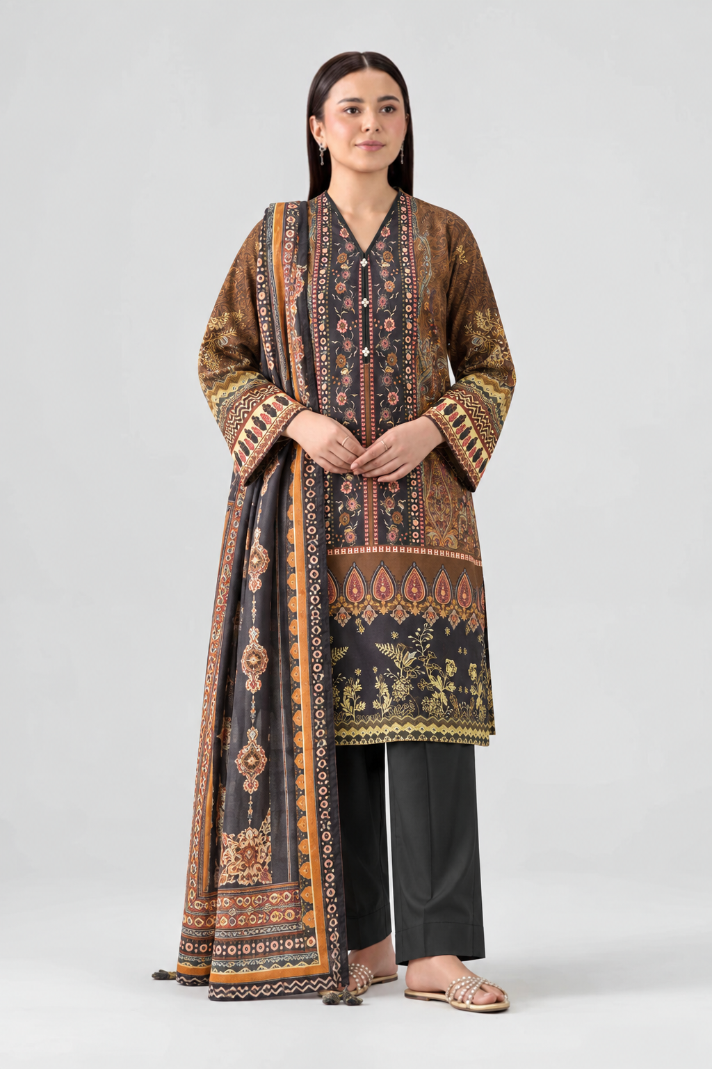 Printed Khaddar 3PC Stitched Suit