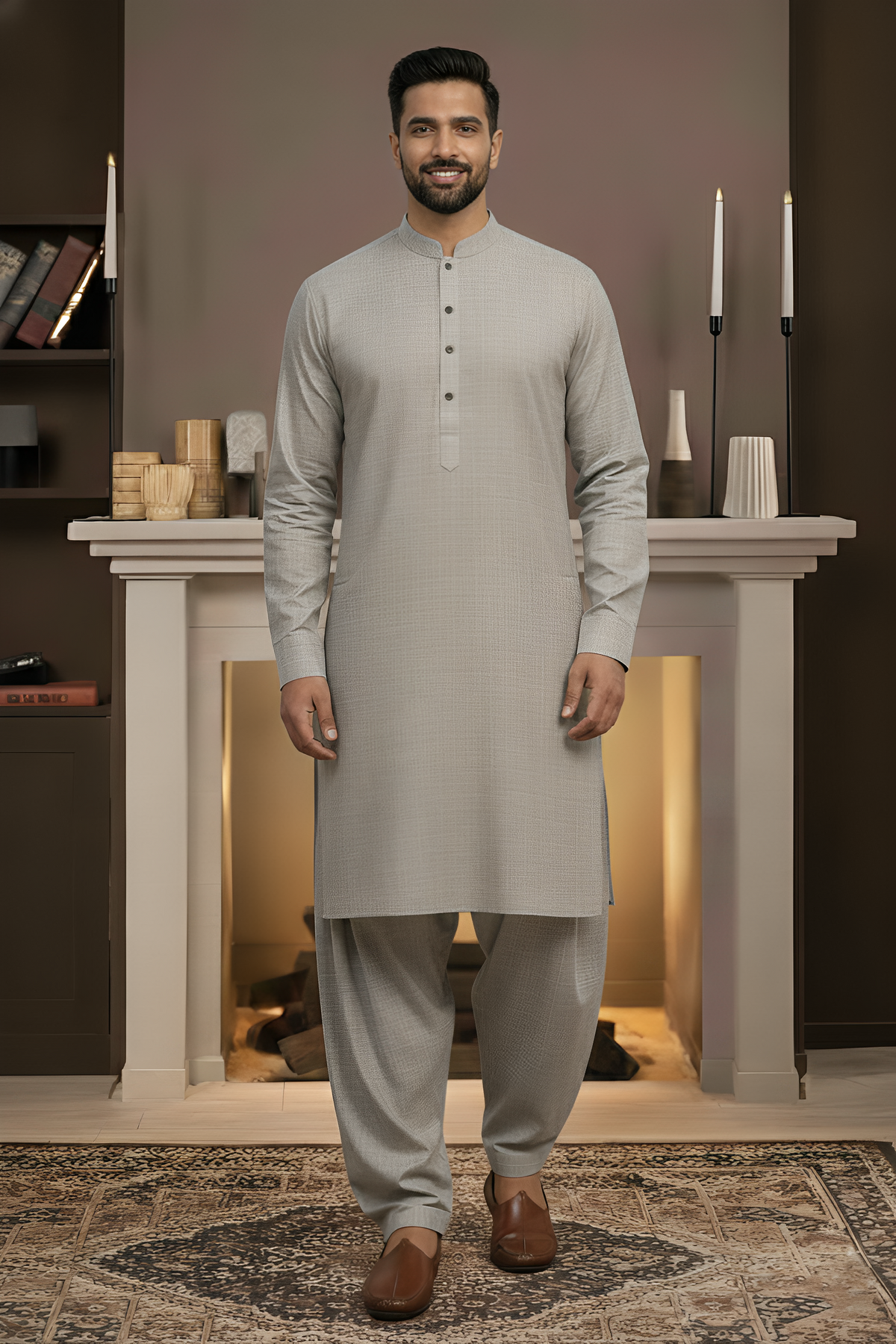 Vintage-Ash Grey Kameez Shalwar