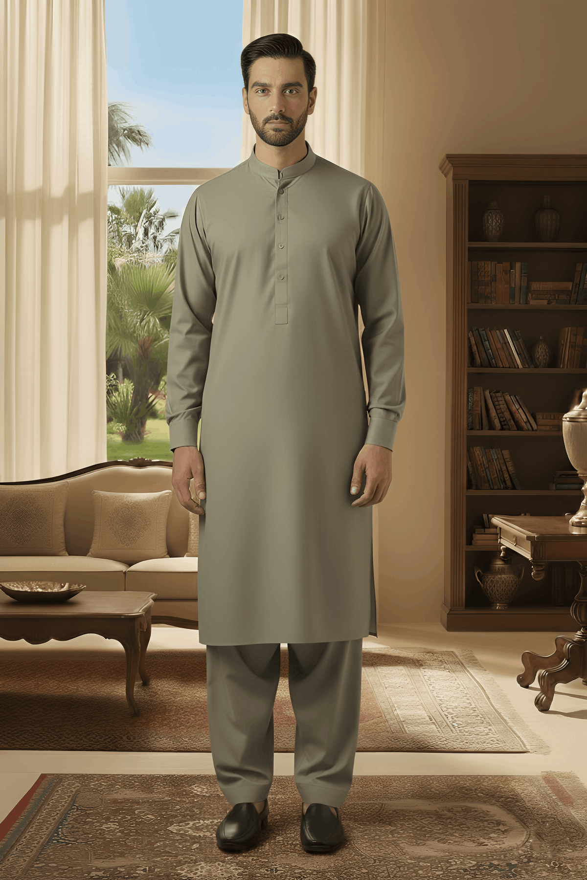 Sunflower- Dark Grey Kameez Shalwar