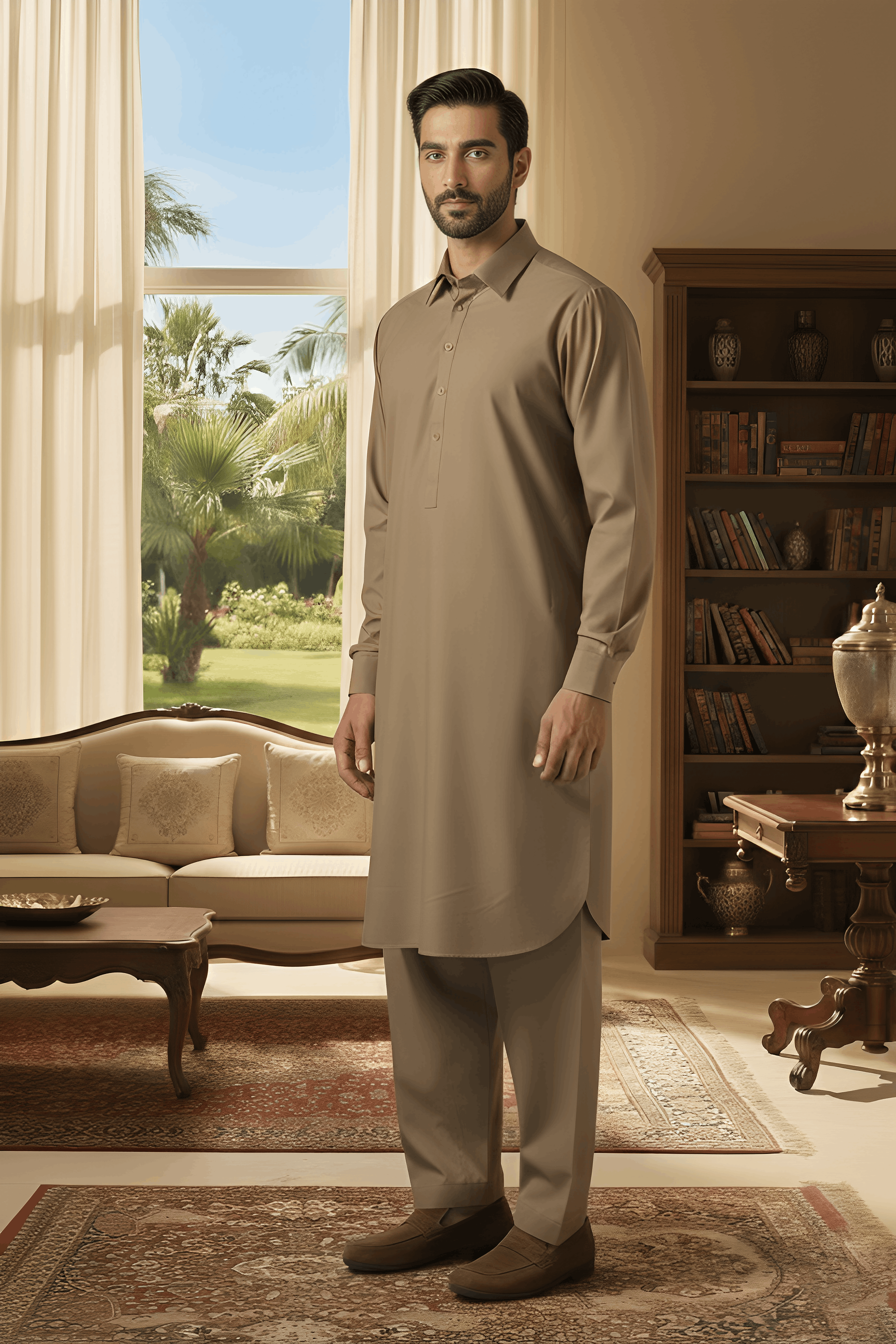 Sunflower-Light Brown Kameez Shalwar