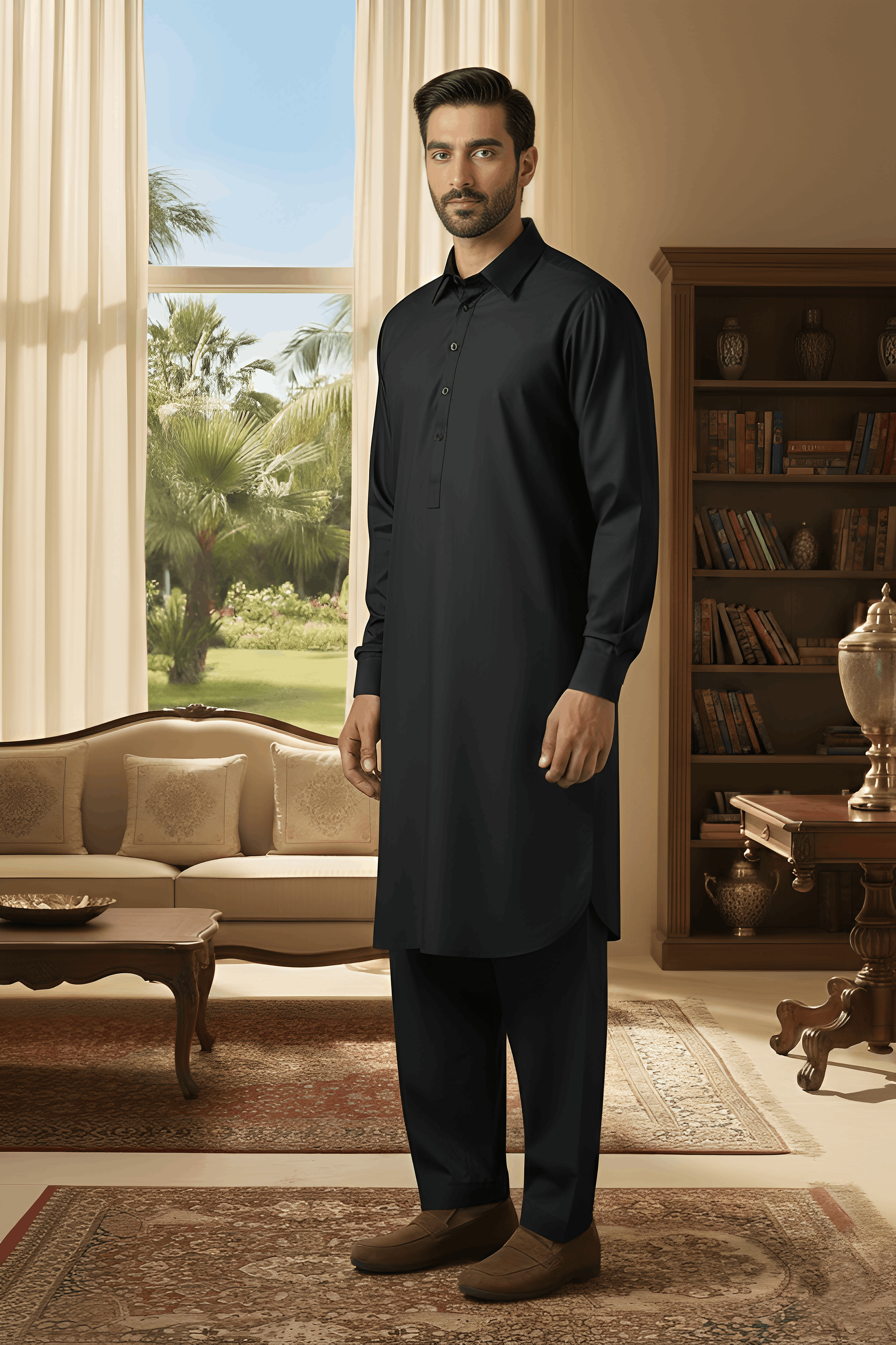 Sunflower- Black Kameez Shalwar