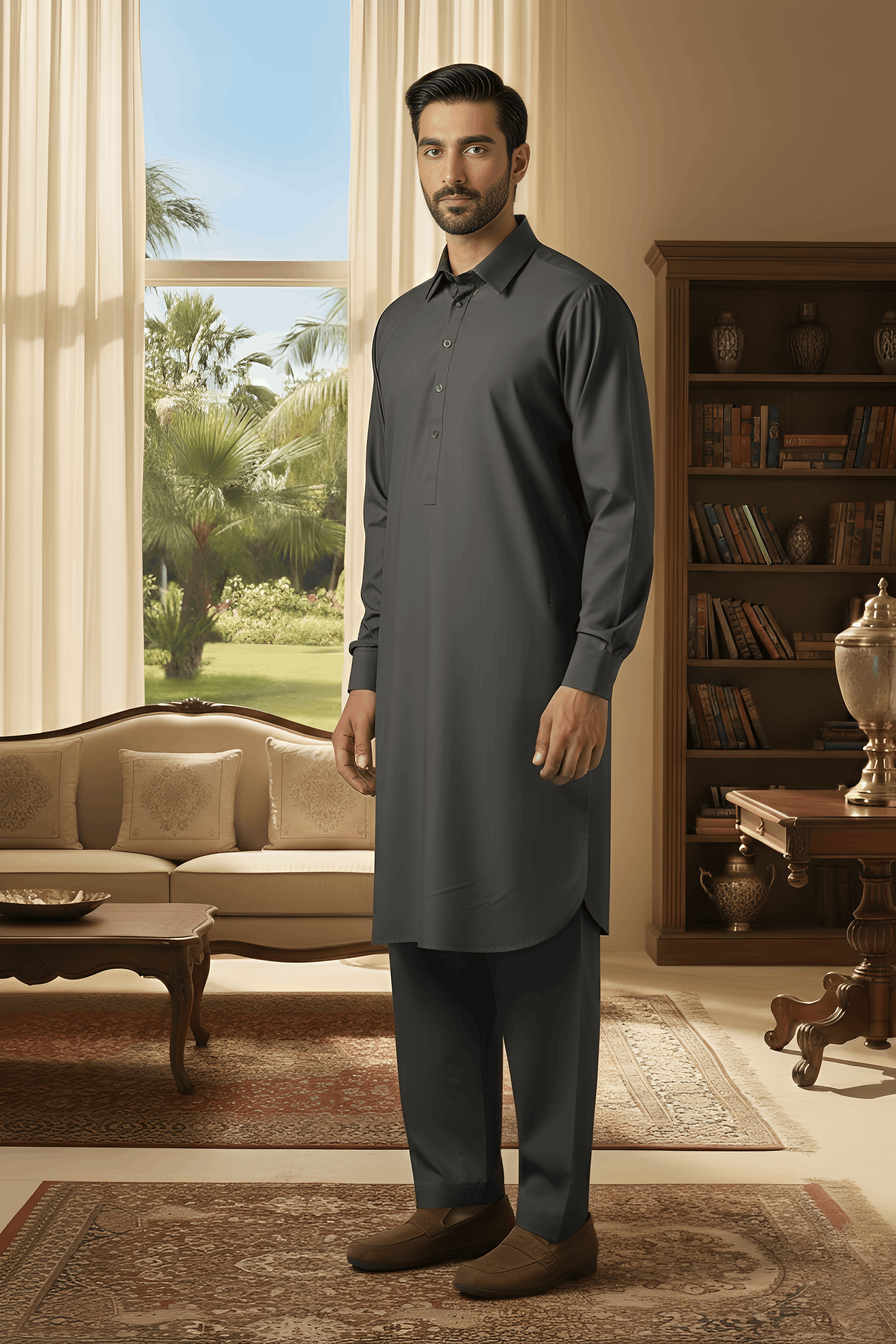 Sunflower-Charcoal Kameez Shalwar