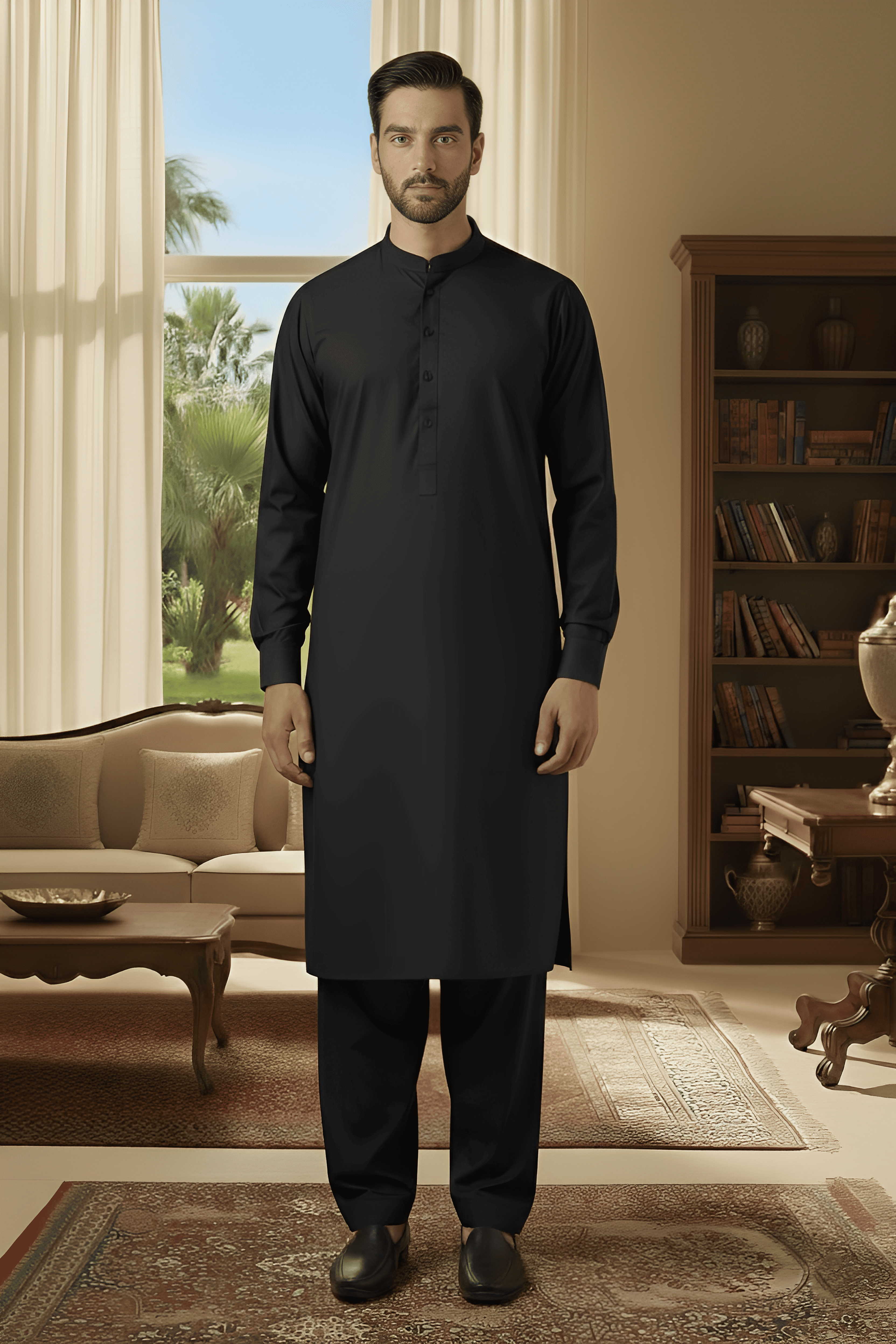 Sunflower- Black Kameez Shalwar