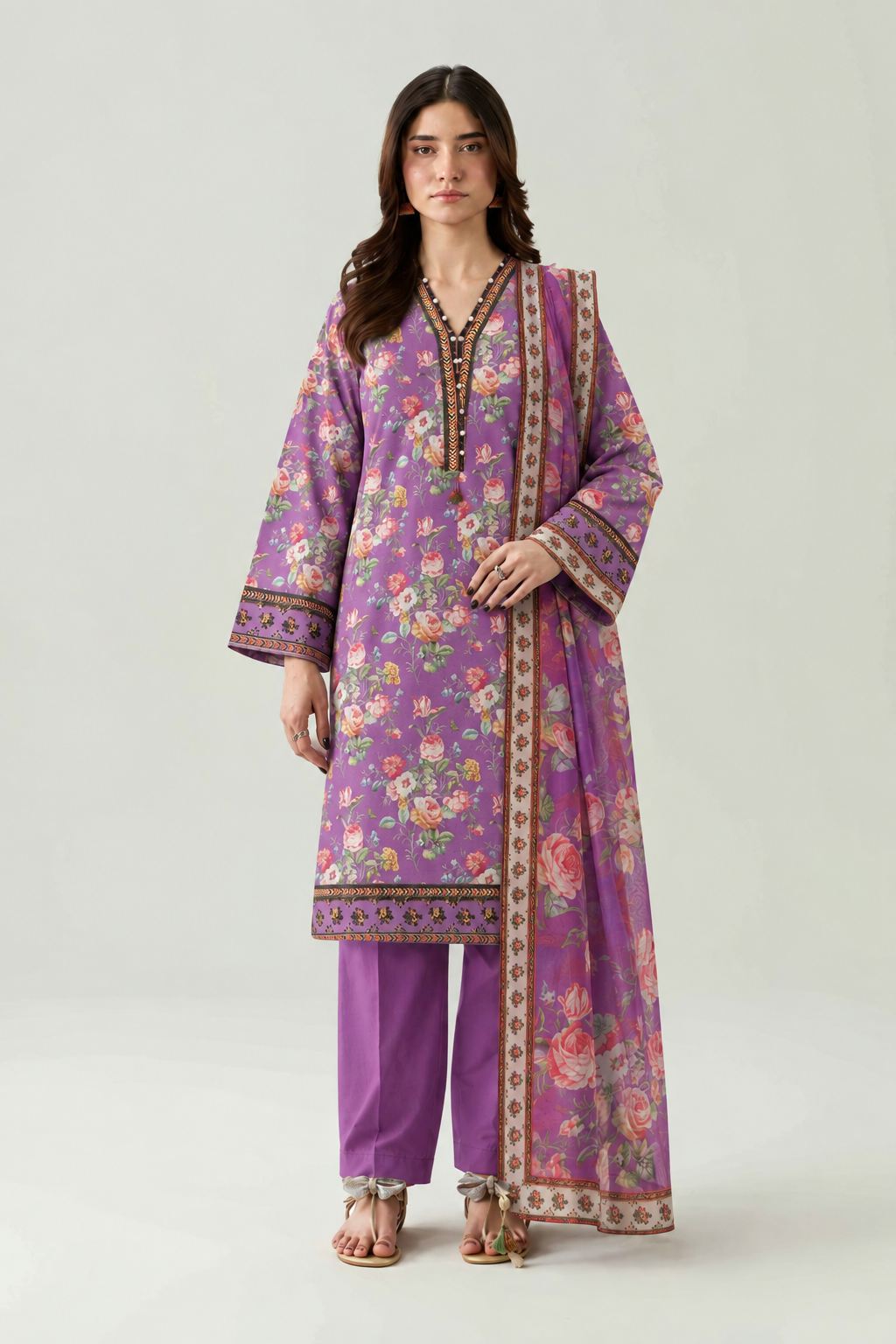 Floral Printed Khaddar 3PC Stitched Suit