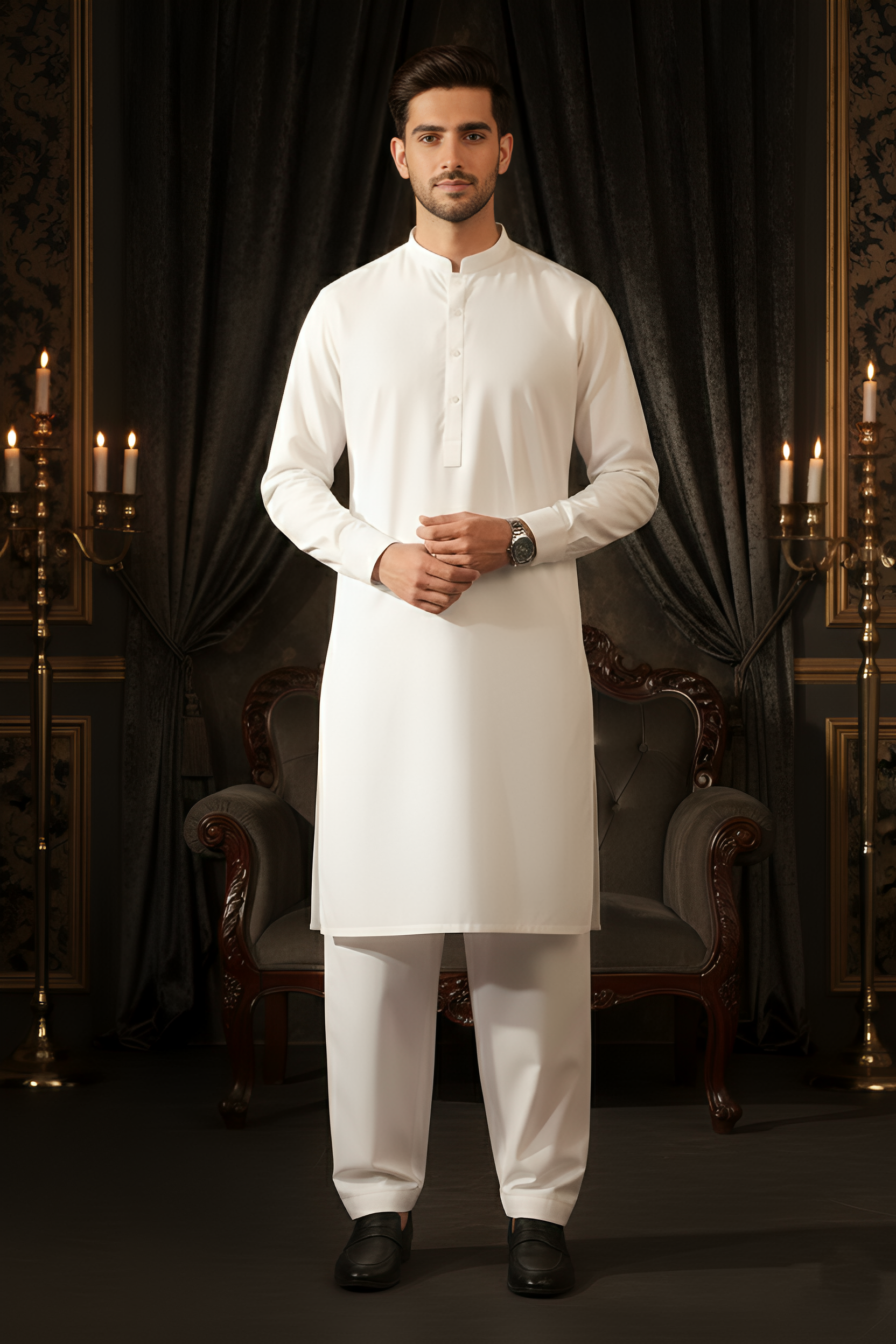China Boski- White  Kameez Shalwar