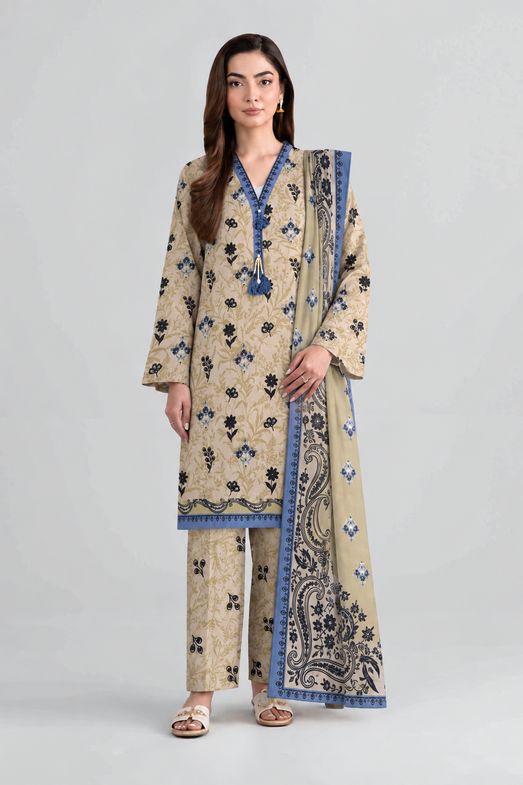 Printed Khaddar 3PC Stitched Suit