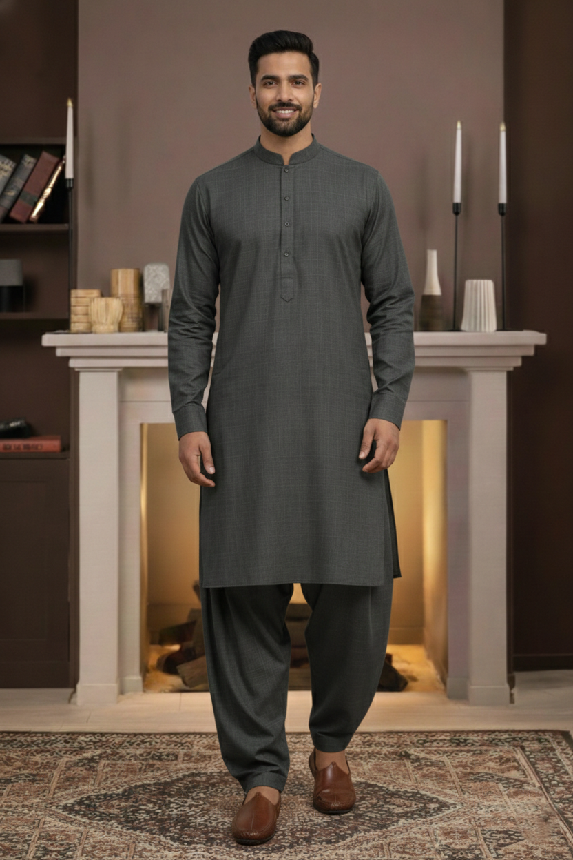 Vintage-Grey Kameez Shalwar