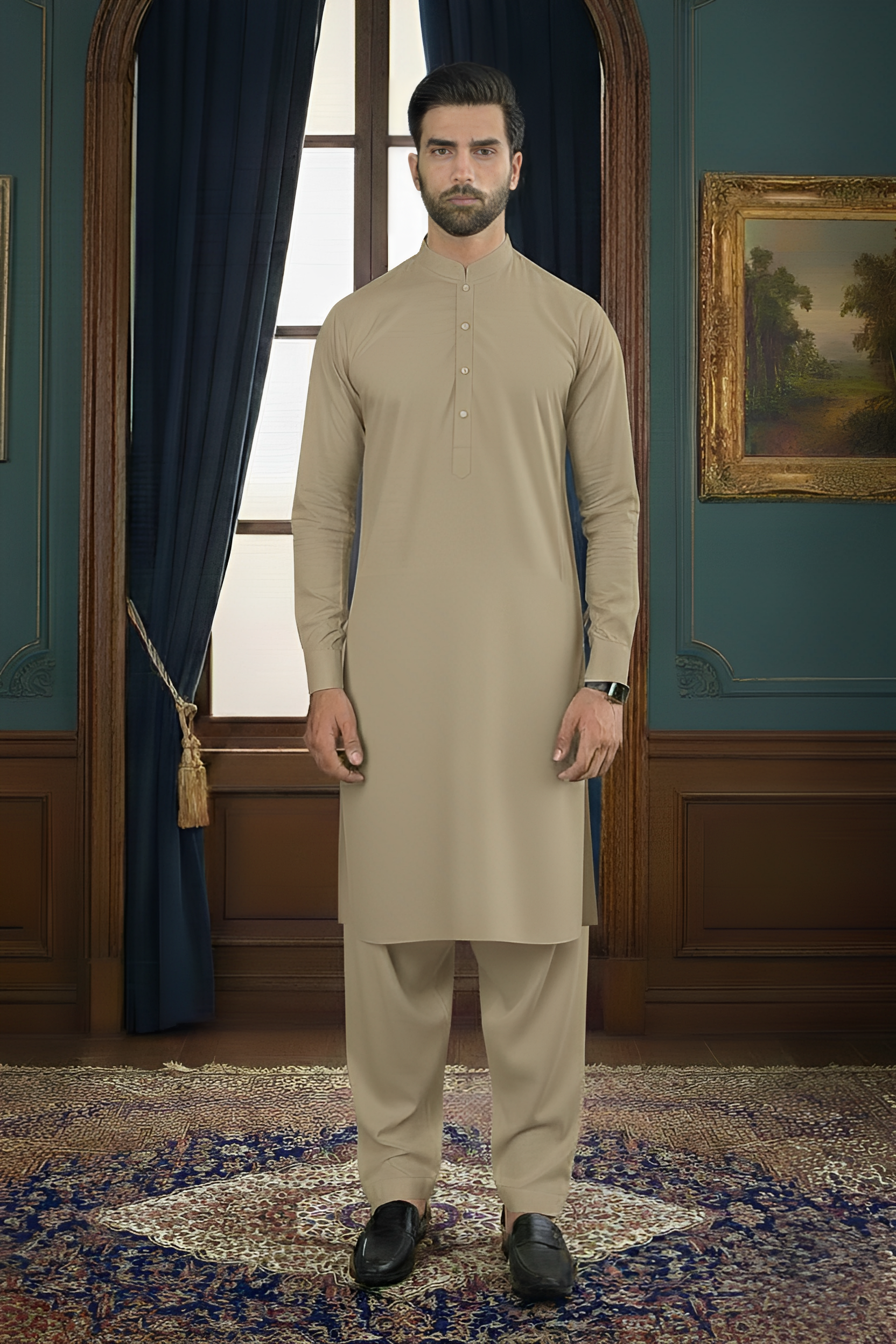 Inspiration-beige Kameez Shalwar