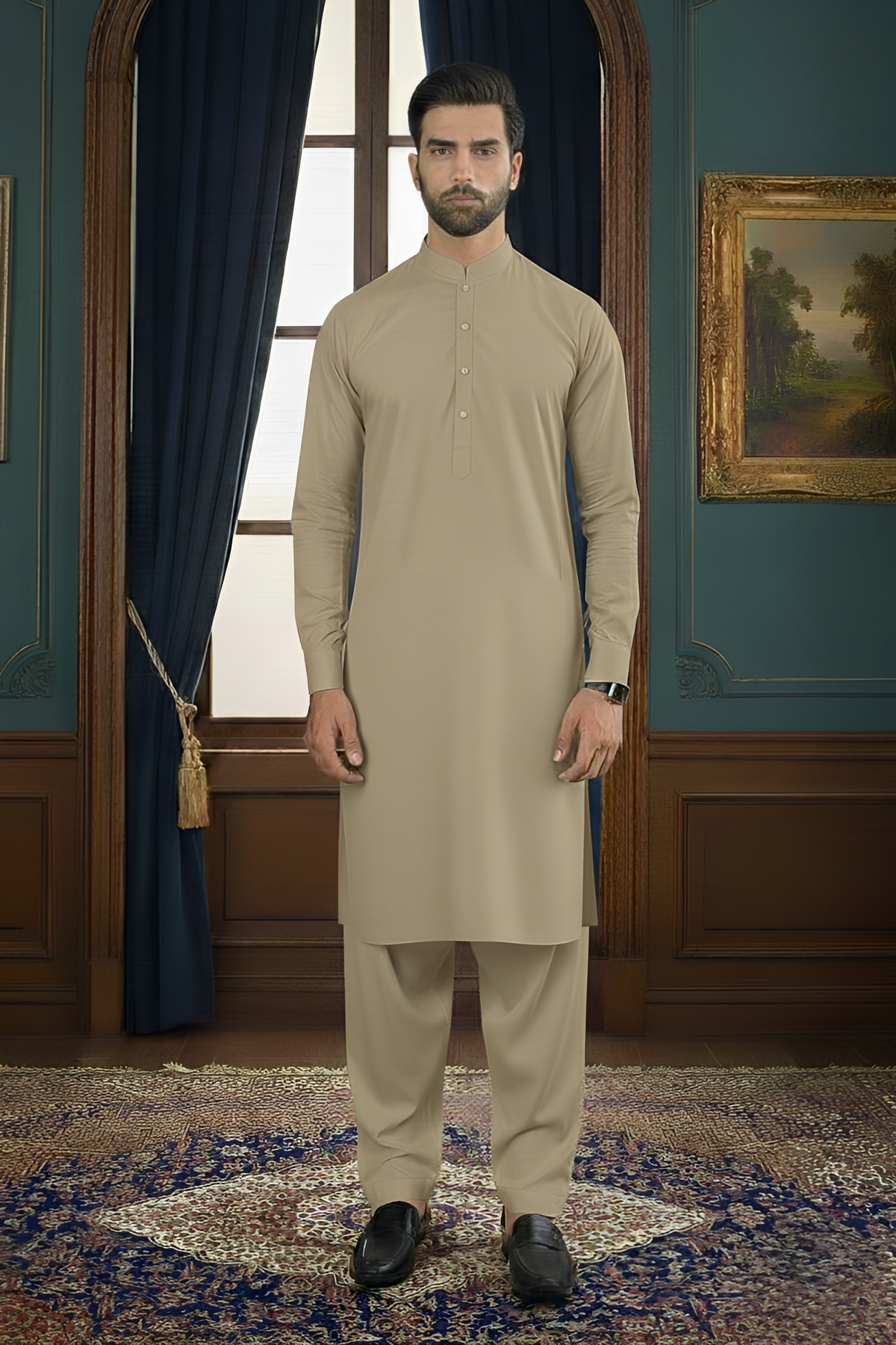 Inspiration-beige Kameez Shalwar