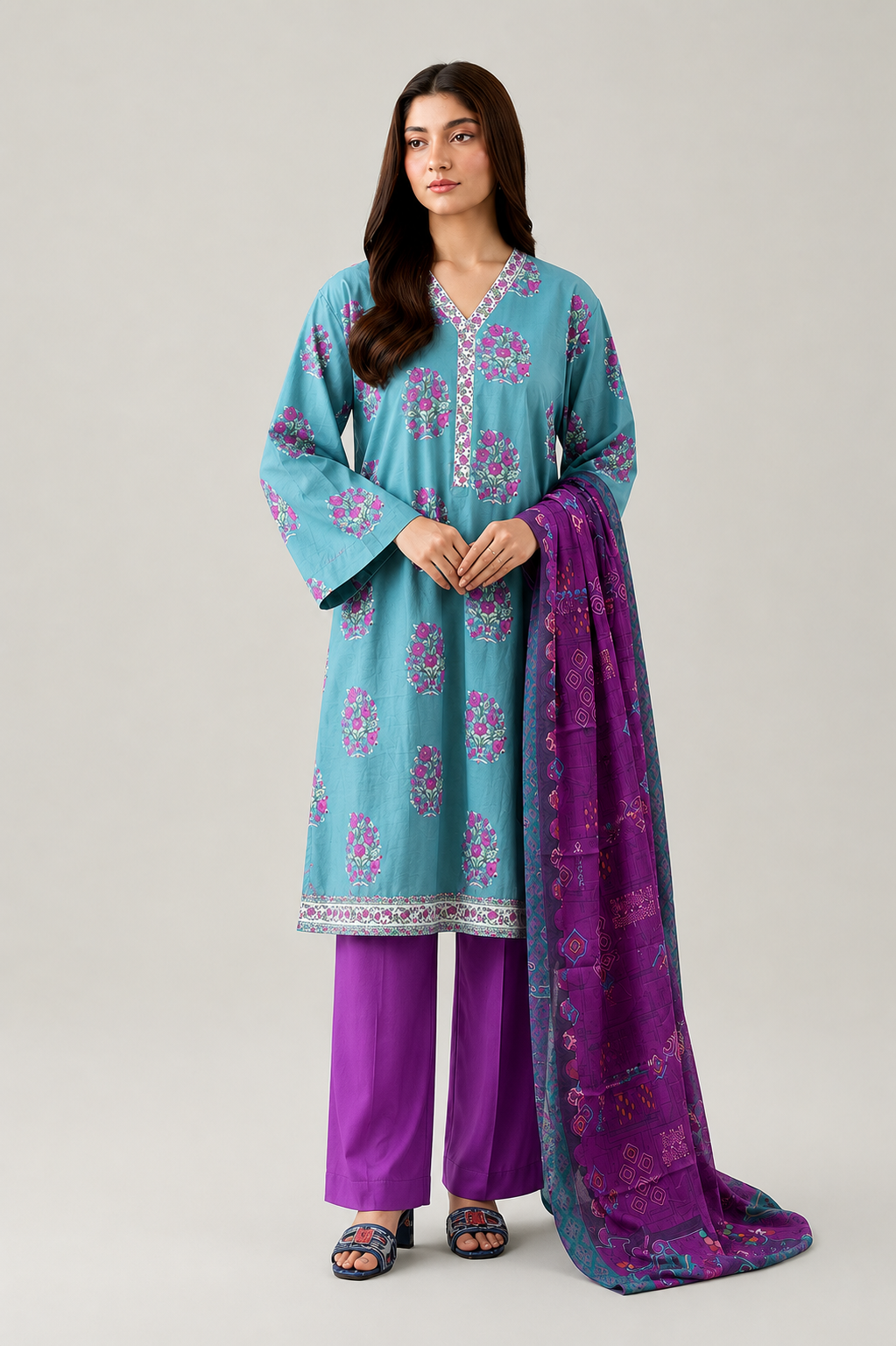 Basic Printed Lawn 3-Pieces Stitched