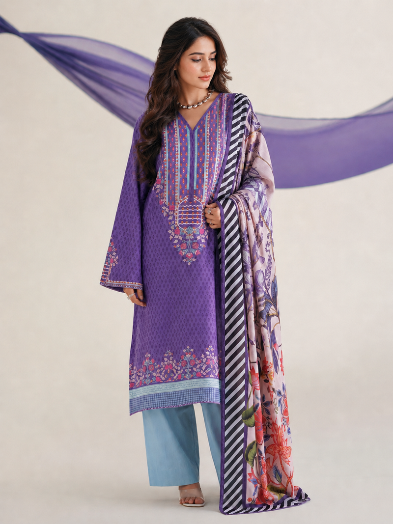 Basic Printed Lawn 3-Pieces Stitched