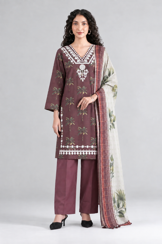 Embroidered Khaddar 3PC Stitched Suit