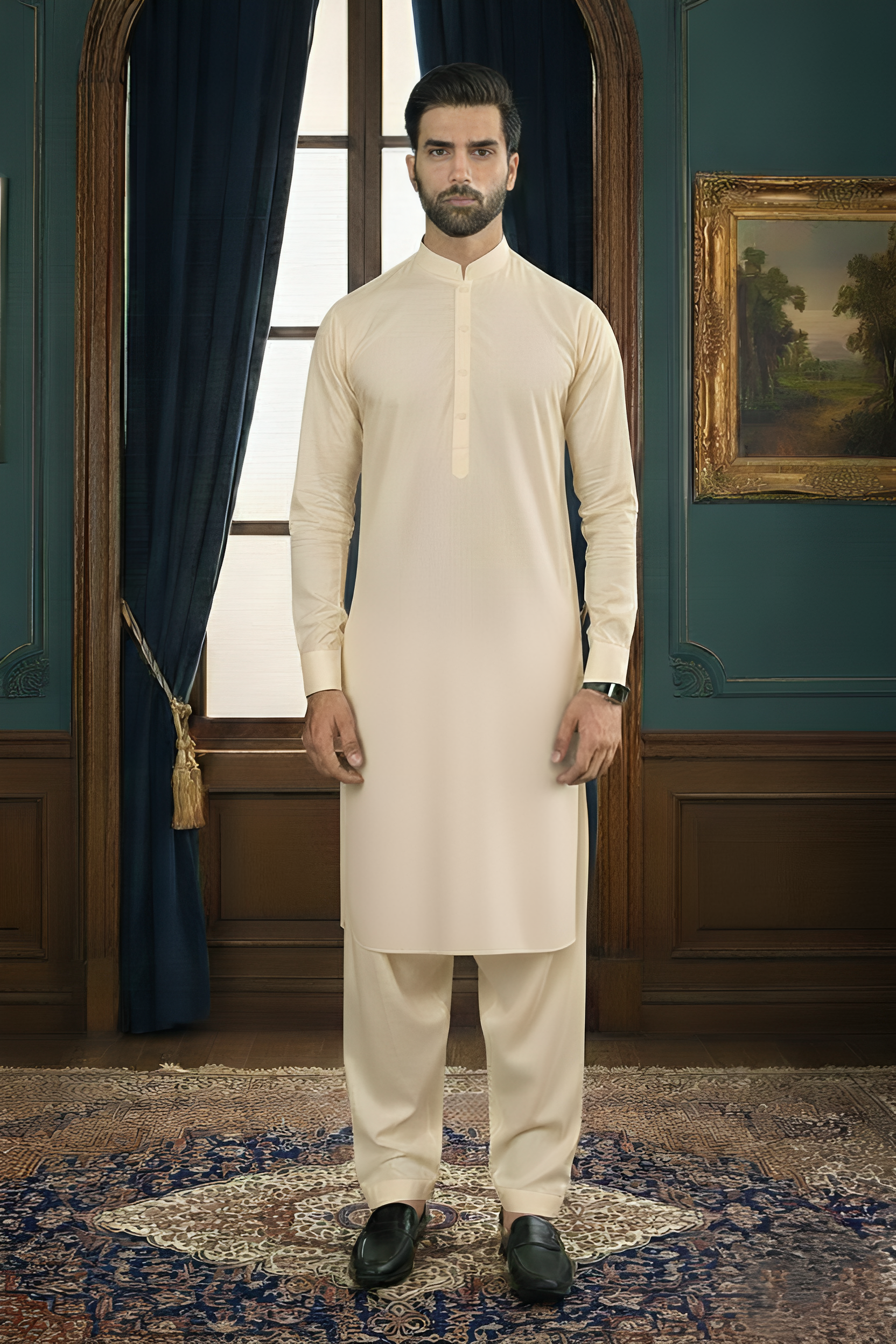 Inspiration-Cream Kameez Shalwar