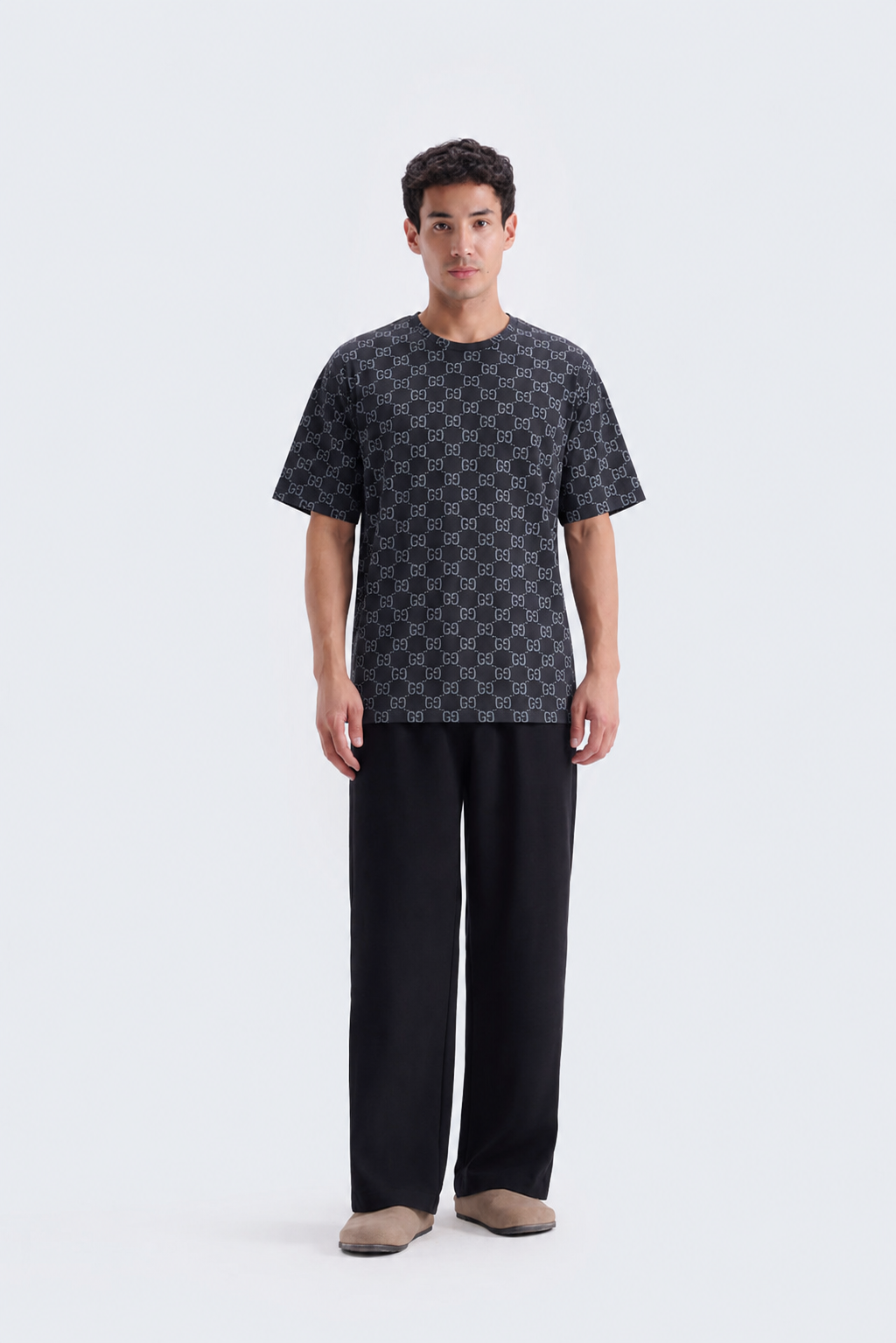 Premium Monogram Printed T-Shirt Black