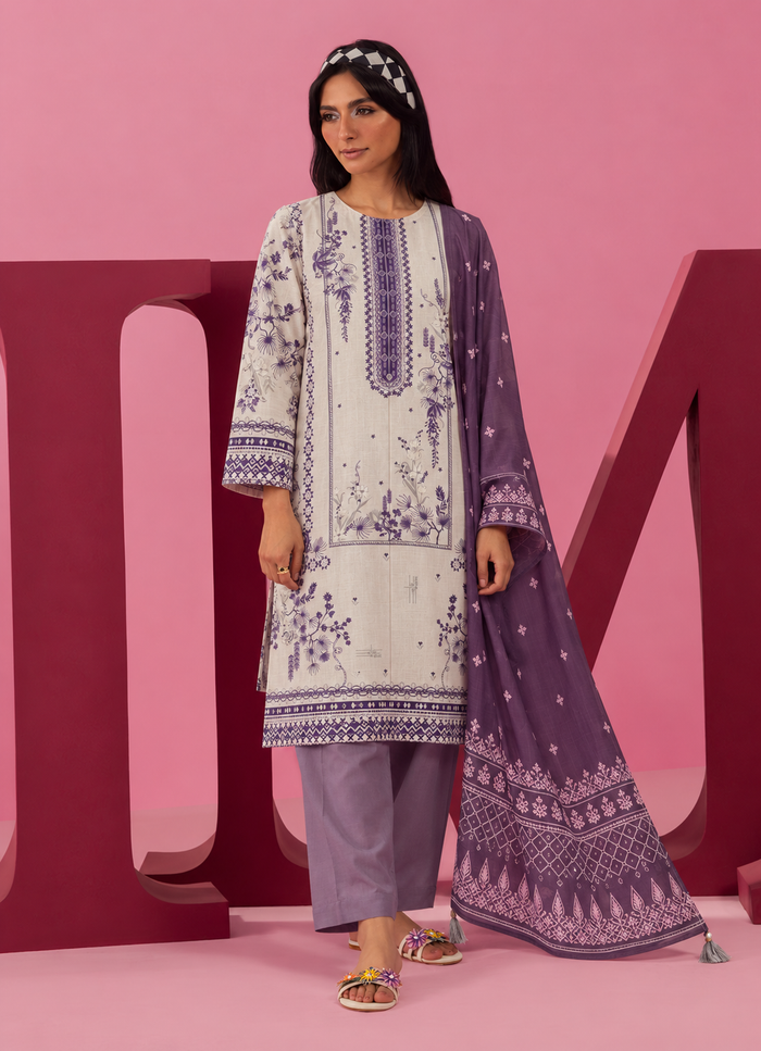 Khaddar White Printed 3-Piece Stitched Suit