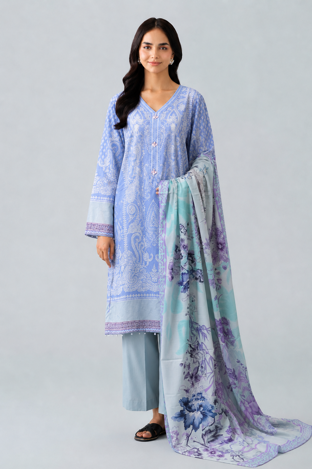 Basic Printed Lawn 3-Pieces Stitched