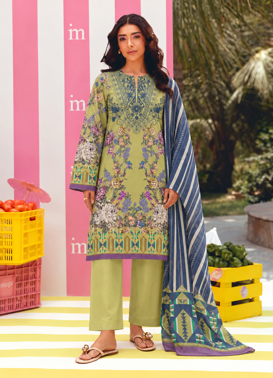 Karandi Green Printed 3-Piece Stitched Suit