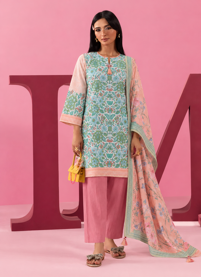 Khaddar Green Printed 3-Piece Stitched Suit