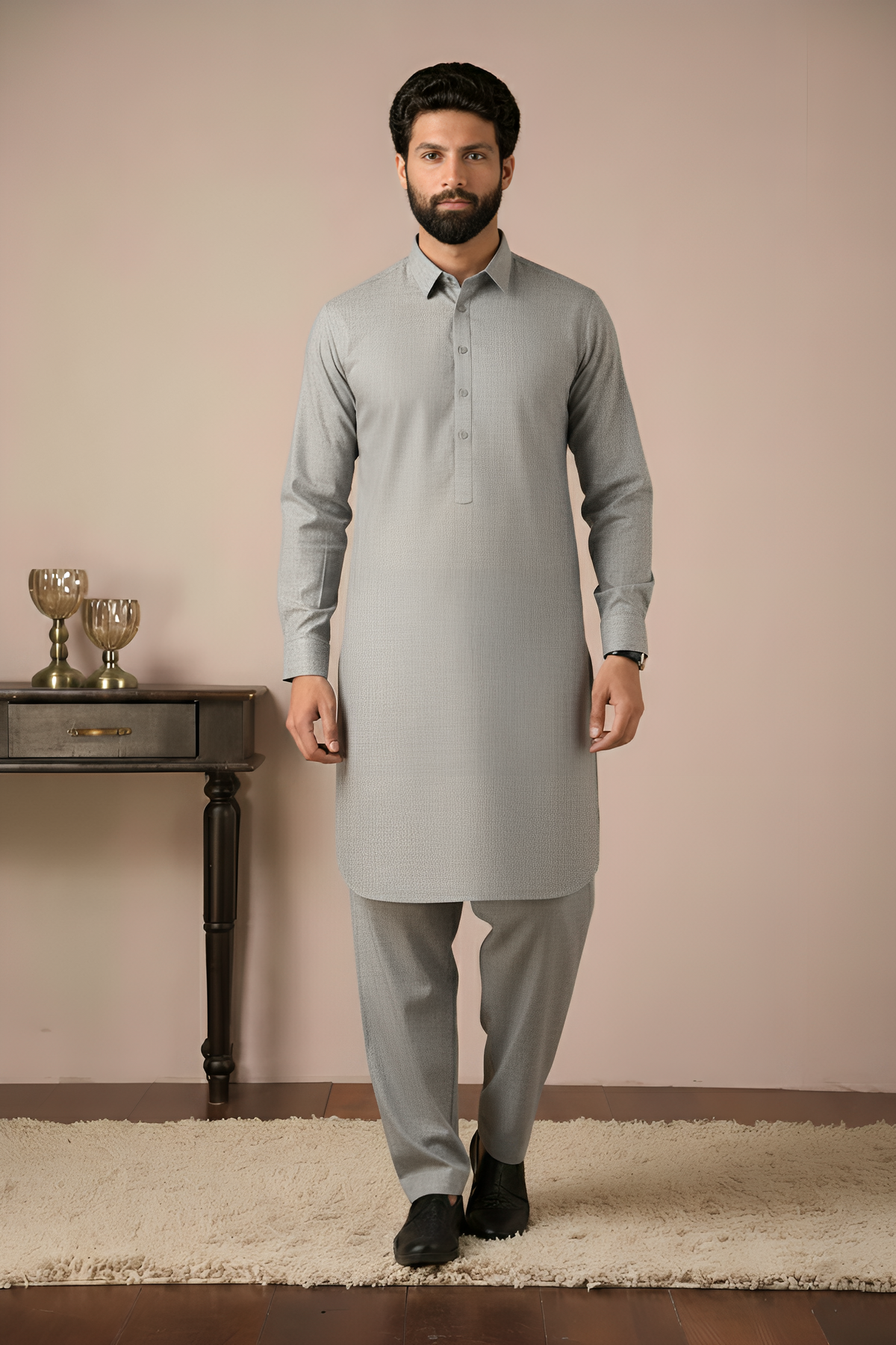Gold Medal Style- Ash Grey Kameez Shalwar