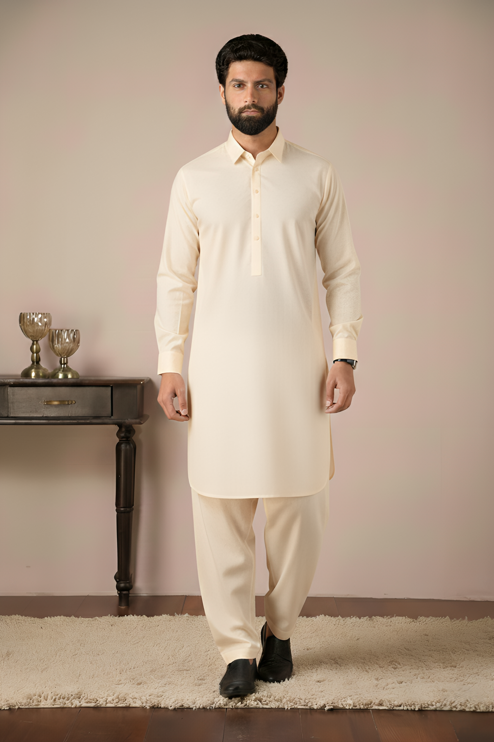 Gold Medal Style- Off White Kameez Shalwar
