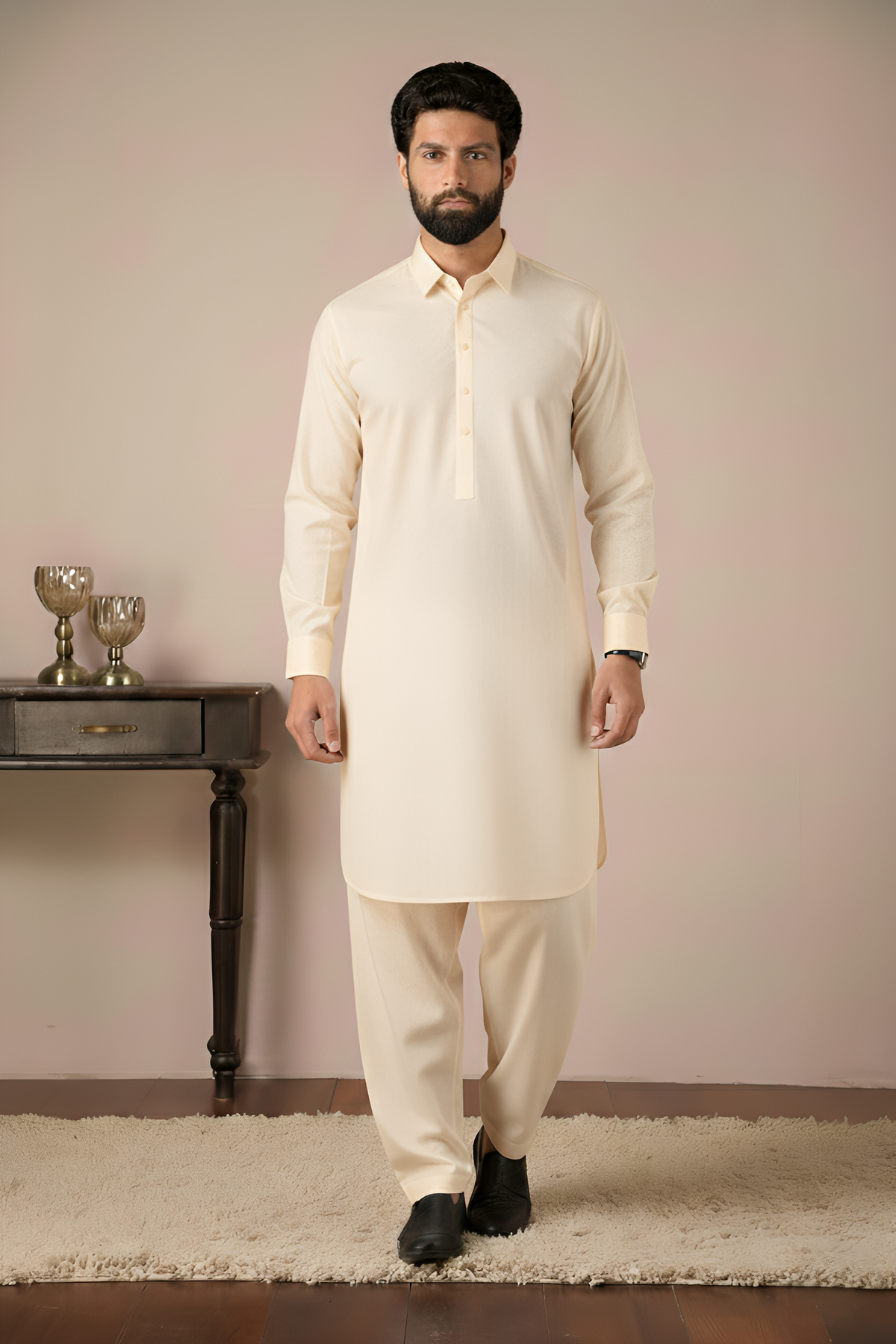 Gold Medal Style- Off White Kameez Shalwar