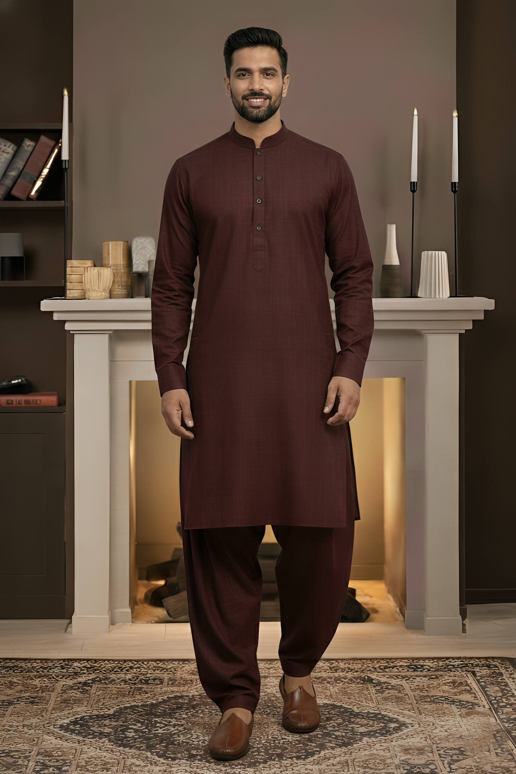 Vintage-Dark Mahroon Kameez Shalwar